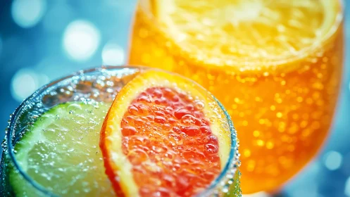 Grapefruit and Lime Citrus Sections with Carbonated Beverage.