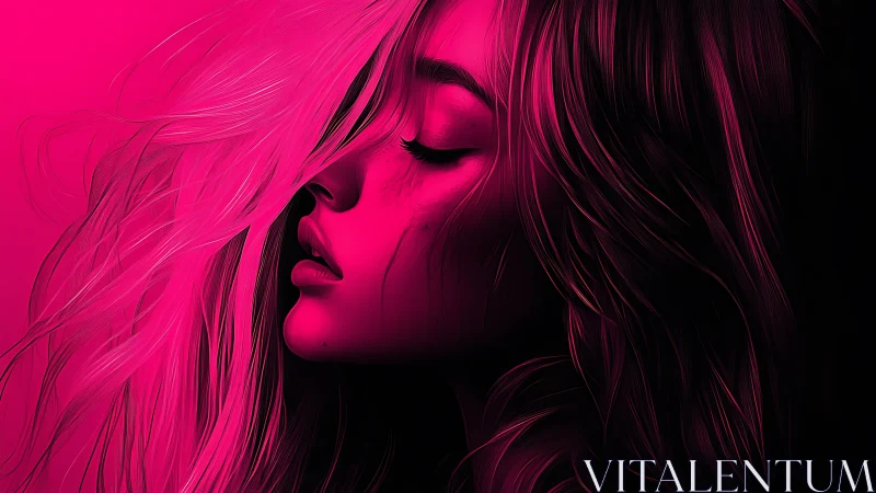 Side profile digital portrait in intense pink lighting.