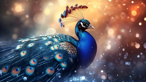 Starlit peacock draped in jeweled midnight feathers.