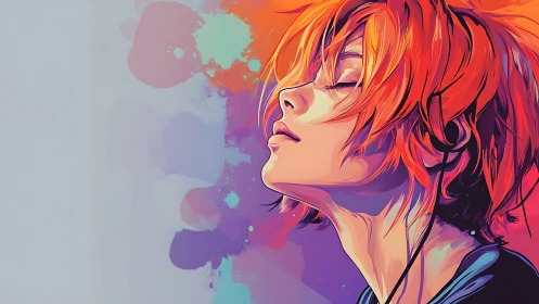 Neon quietude: headphone dreamer in liquid color hush.