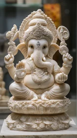 Intricately carved Ganesha idol radiates calm spiritual grace