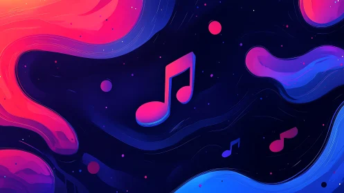 Colorful music notes drift gently through a glowing night sky
