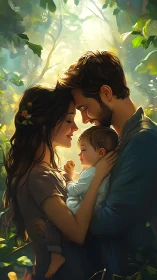 Sanctuary of Three: Sunlit Forest Embrace.