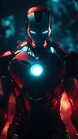 Red armored humanoid figure with illuminated chest reactor.
