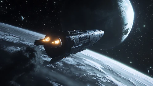 Star-chasing courier knifes through twilight above a sleeping world