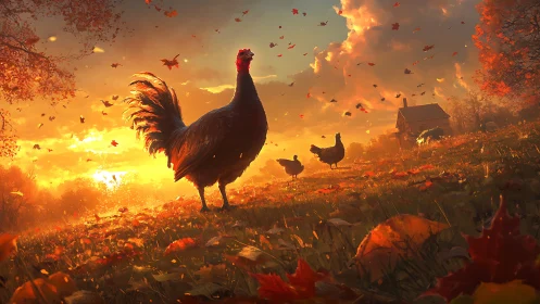 Rooster's Golden Harvest: An Autumn Spectacle of Wings and Wonder