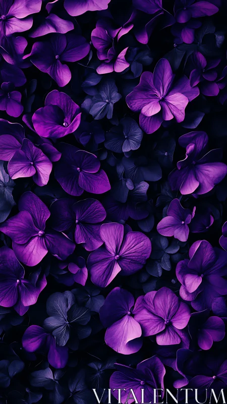Purple Petals in Twilight Glow. Luminous Flower Cluster.