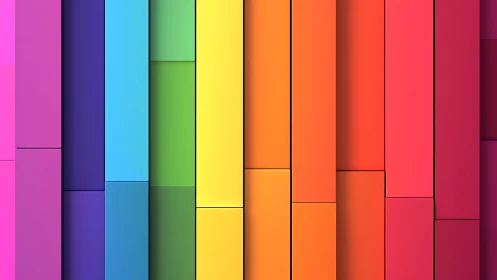 Rainbow gradient blocks forming geometric abstract wall.