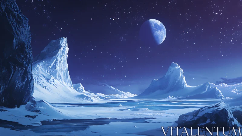 Frozen moonlit frontier under a glittering cosmic hush.
