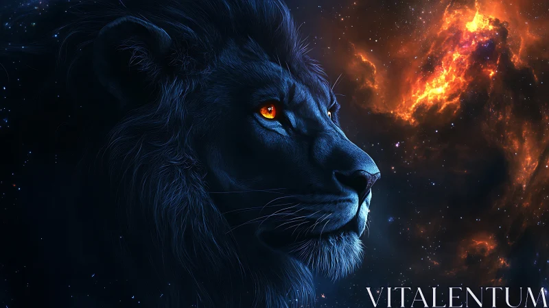 Celestial blue lion rendered in high-contrast cosmic lighting