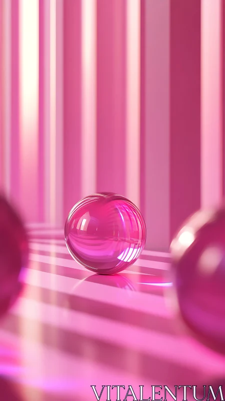 Pink glass sphere amid vertical light stripes in 3D space.