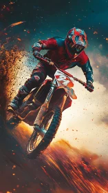 Dynamic motocross rider captured in high-contrast digital motion