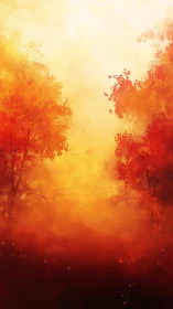 Luminous Forest Path: Atmospheric Gradient with Warm Color Transitions