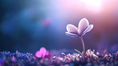 Delicate Pale Flower with Shallow Depth of Field Gradient Bokeh Effect