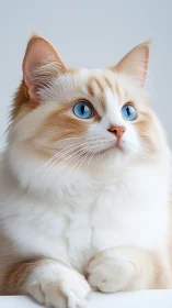 White feline portrait with blue eyes and light brown markings.