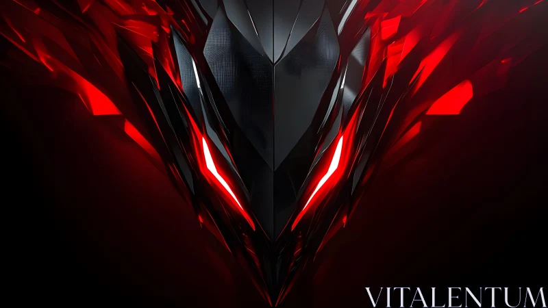 Futuristic robotic mask with glowing red eyes in digital art style.