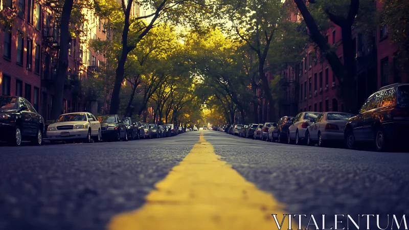 Golden hour stroll down a quiet tree lined city street.