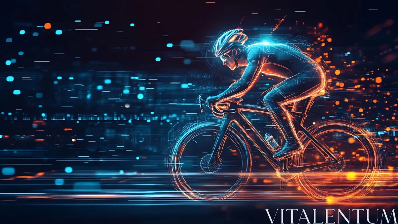 Neon Cyclist in Motion: Digital Energy Trail Speed