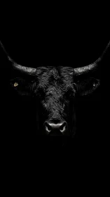 Midnight longhorn emerges from the void in silent power.