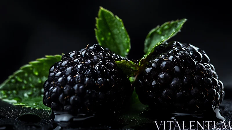 High-contrast macro study of wet blackberries with specular highlights