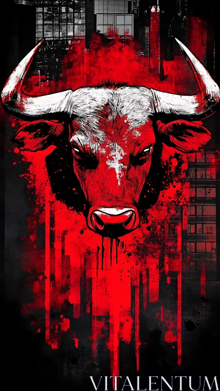 Bull head illustration dominates red urban grunge backdrop