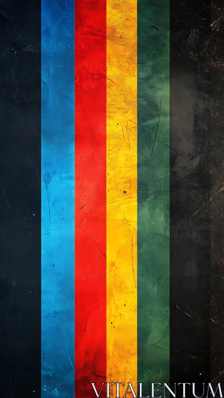 Vertical textured bands in primary and dark tones.