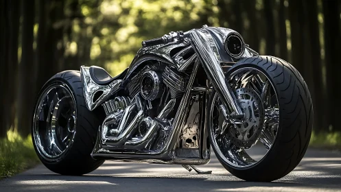 Chrome custom motorcycle rendered in hyper-real daylight detail