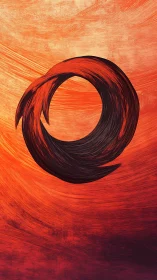 Circular vortex emblem in textured orange digital painting.
