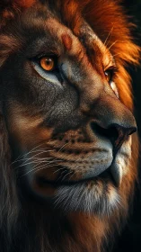 High-detail lion portrait with dramatic rim lighting and sharp focus