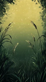 Soft morning light drifts through tranquil forest grasses