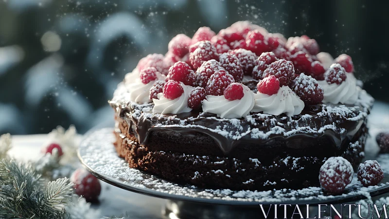 Chocolate Layer Cake With Raspberry Frosting and Powdered Sugar Coating