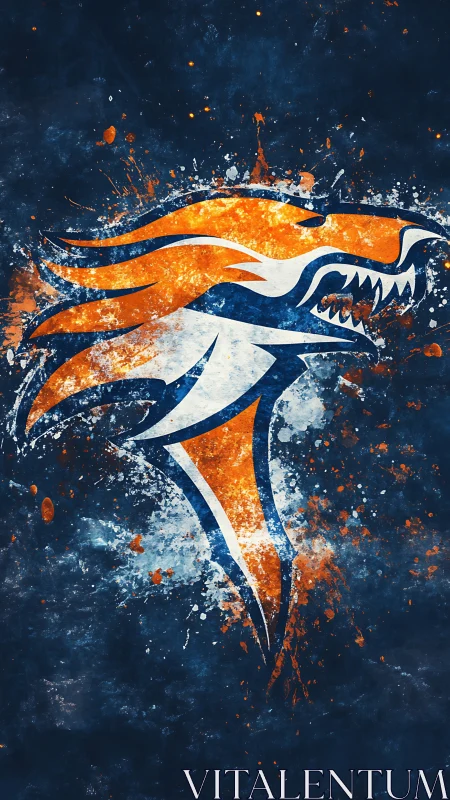 Blazing orange stallion erupts in midnight-blue paintstorm.