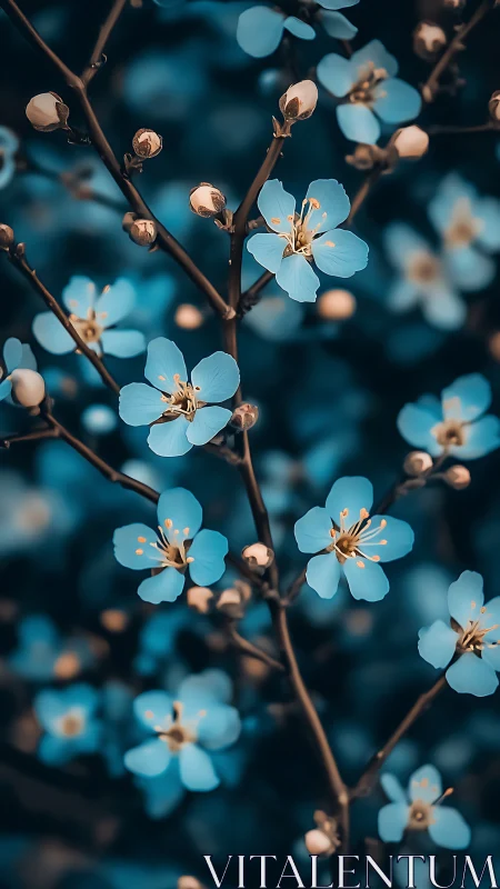 Light blue flowers at various bloom stages on branching stems