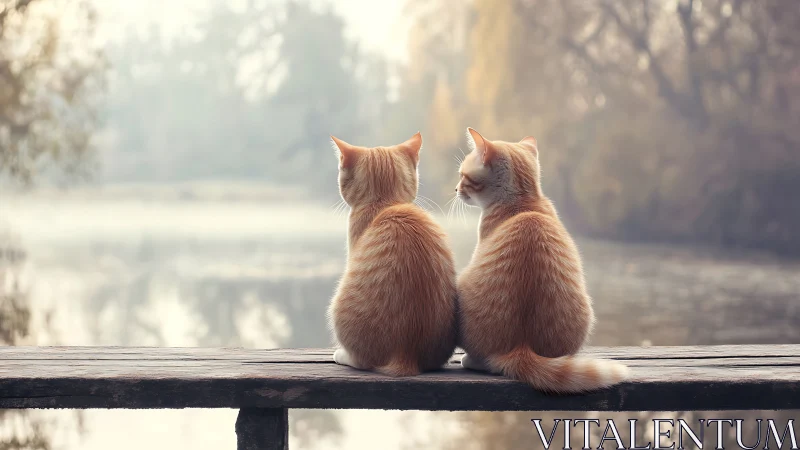 Ginger Contemplation: Two Kittens Gazing Toward Misty Horizons.