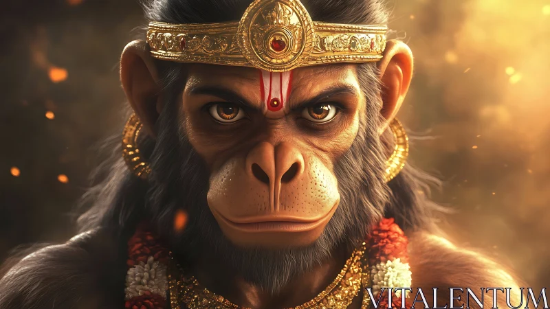 Regal monkey deity glowing with strength and quiet grace.