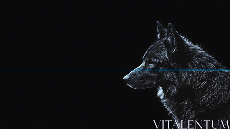 Cybernetic wolf profile intersected by neon horizon line.