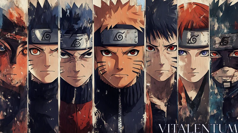 Multiple anime ninjas aligned in vertical portrait strips