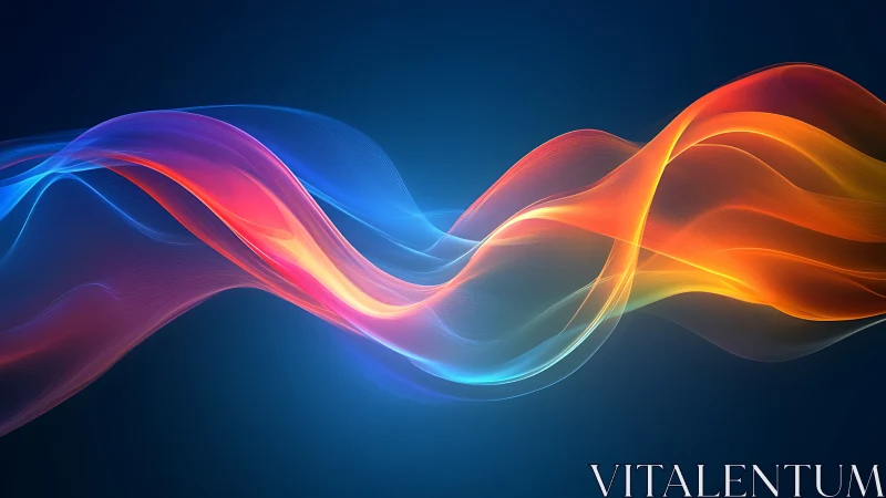 Colorful flowing light waves on deep blue background.