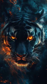 Ember-eyed cosmic tiger prowls through molten starlight.
