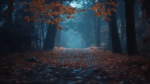 Autumnal Forest Corridor with Atmospheric Light Diffusion.