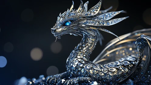 Jeweled starlight dragon coils in silver-blue celestial glow.