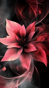 Abstract luminous red flower rendered in ethereal digital layers
