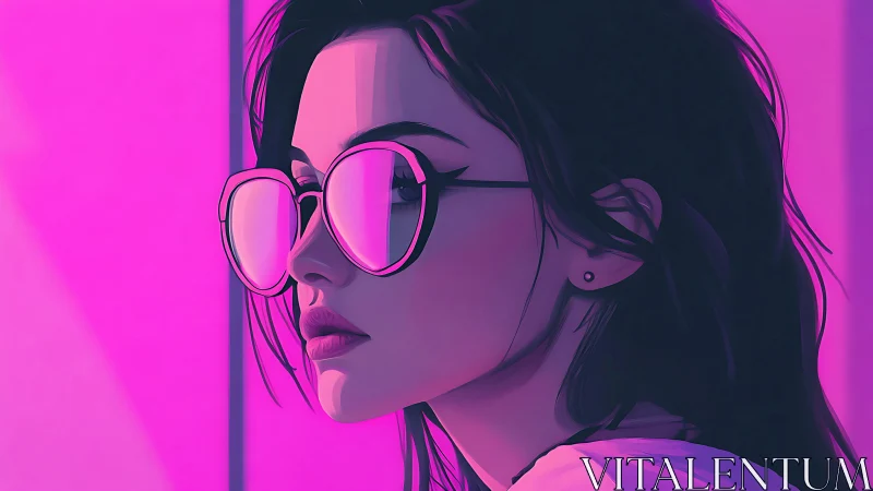 Neon daydreamer in mirrored shades, humming electric calm.