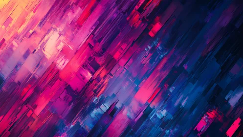 Vibrant abstract geometric painting with neon brush strokes.