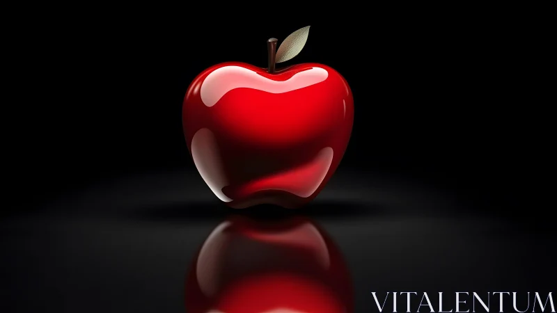 Shiny Red Apple on Glossy Surface, Digital Art Realism.