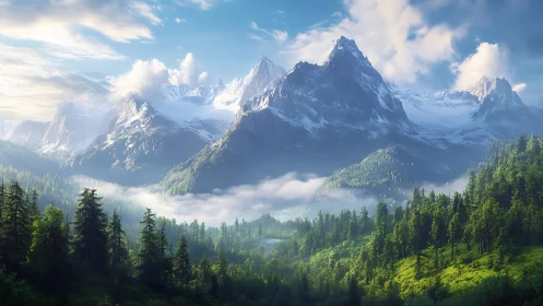 Morning light welcomes calm over misty mountain forest