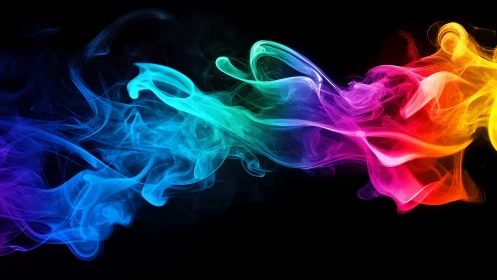 Vibrant neon smoke waves swirl across a deep black void