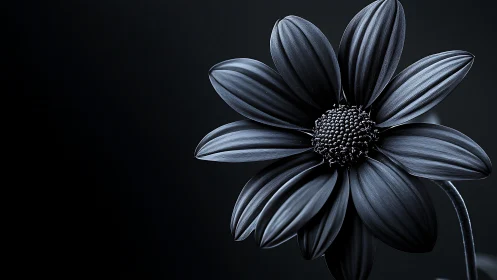 Black Daisy-like Flower Against Dark Background.