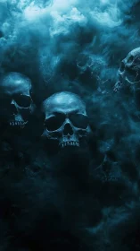 Midnight skull choir hums through swirling cyan fog