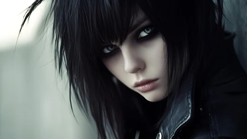 Gothic portrait emphasizes specular eyes and synthetic leather realism